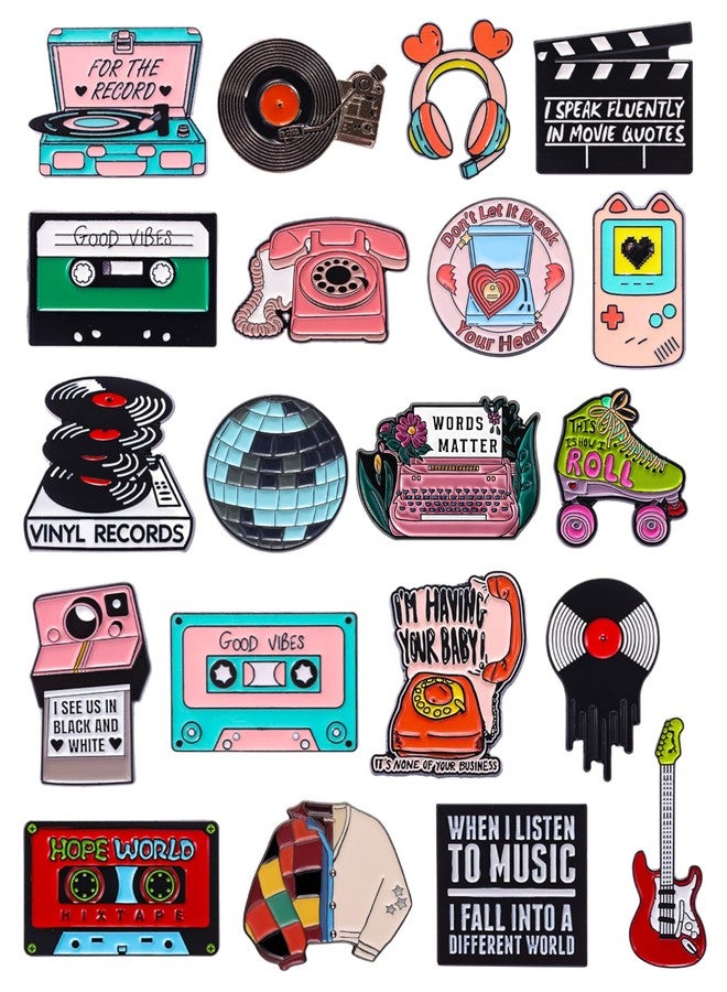 RANERVZ 20pcs Creative Retro Pins Bulk with Storage Bag 80s Vintage Decorative Brooch Accessories Disco Music Enamel Pins for Backpack Hat Jackets Christmas Birthday Gifts for Women Back to 80s Disco Music Party Favors - Image 1